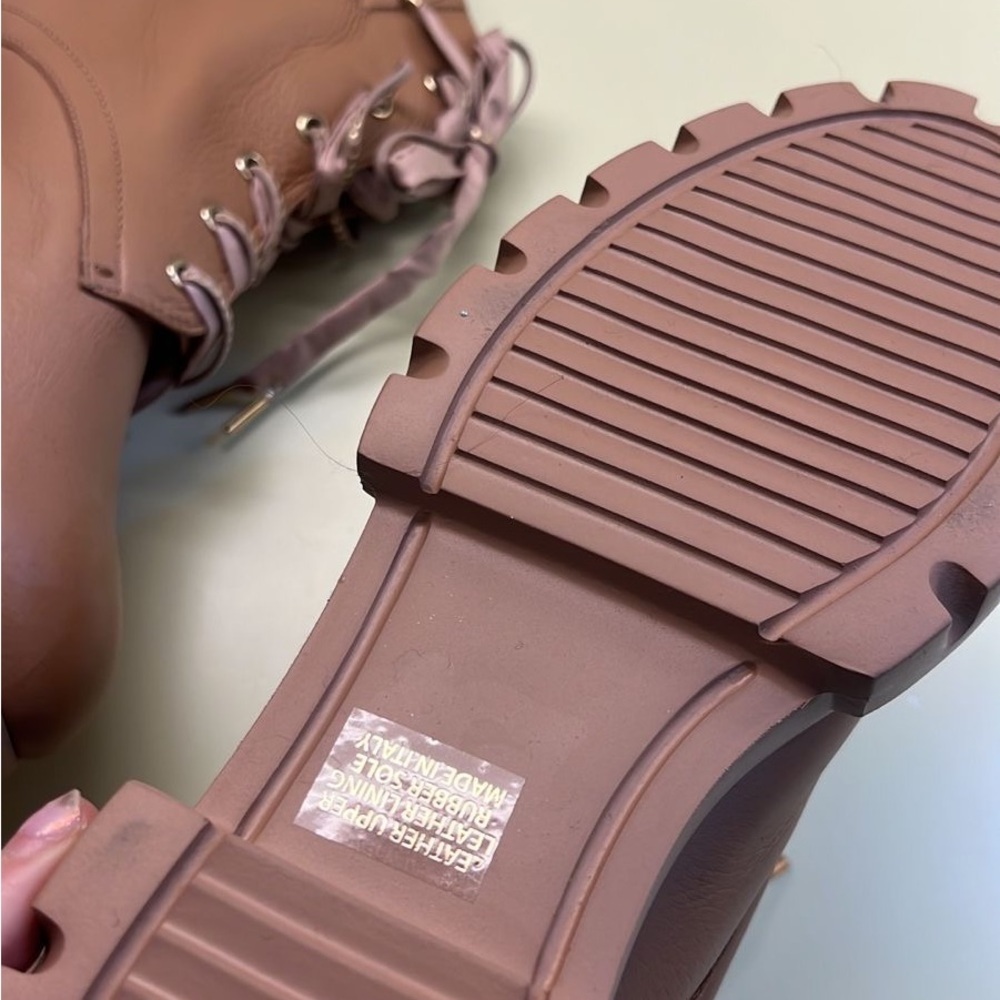 Unisex AGL Leather Tan Lace Up Boots made in Italy - Picture 6 of 7